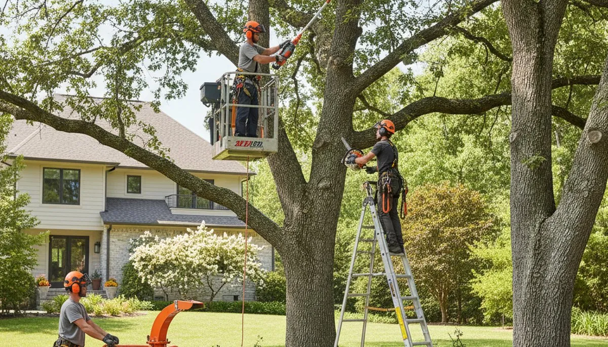 Fort Worth, TX arborist pruning trees for safer, healthier growth on a residential property