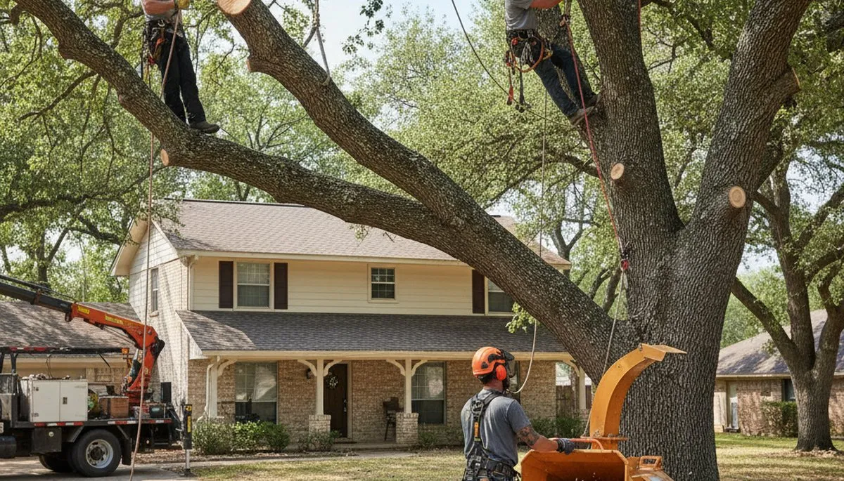 Fort Worth, TX tree service crew trimming trees for safe, professional property maintenance