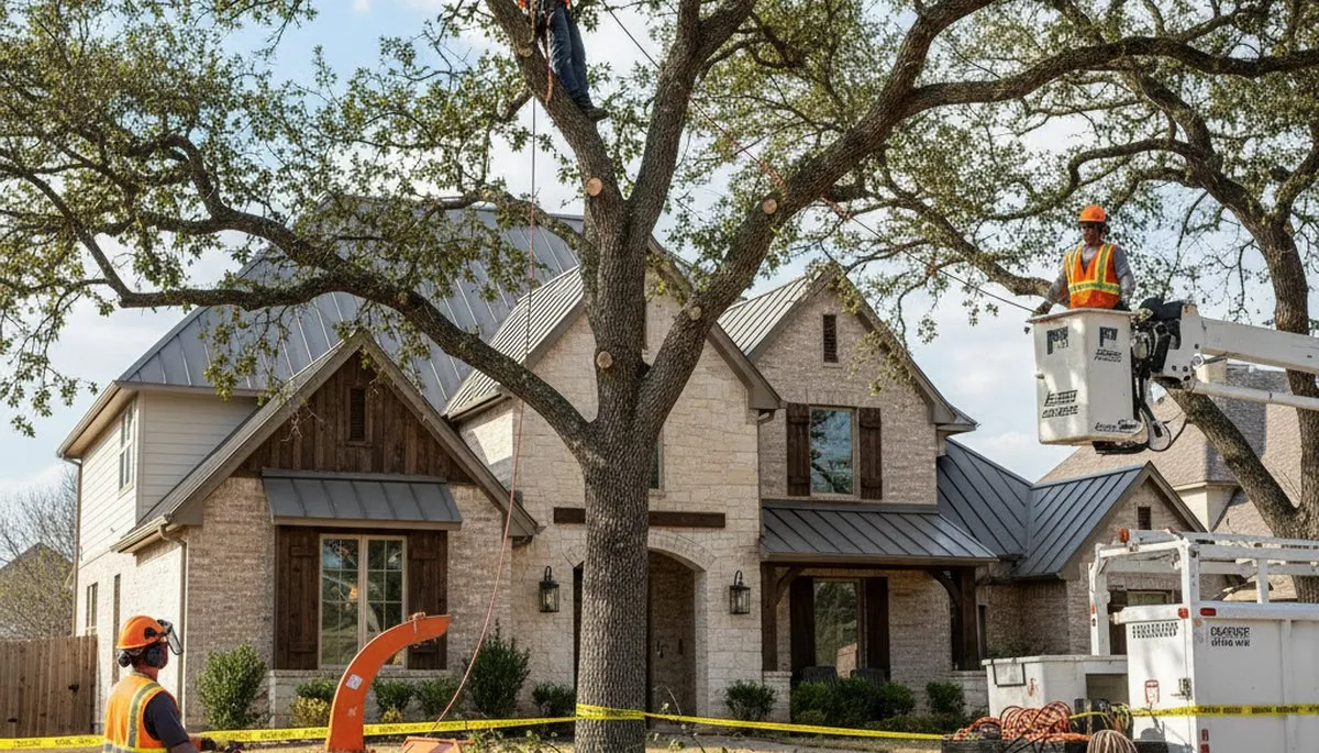 Tree service crew trimming trees in Fort Worth, TX for safe, professional maintenance