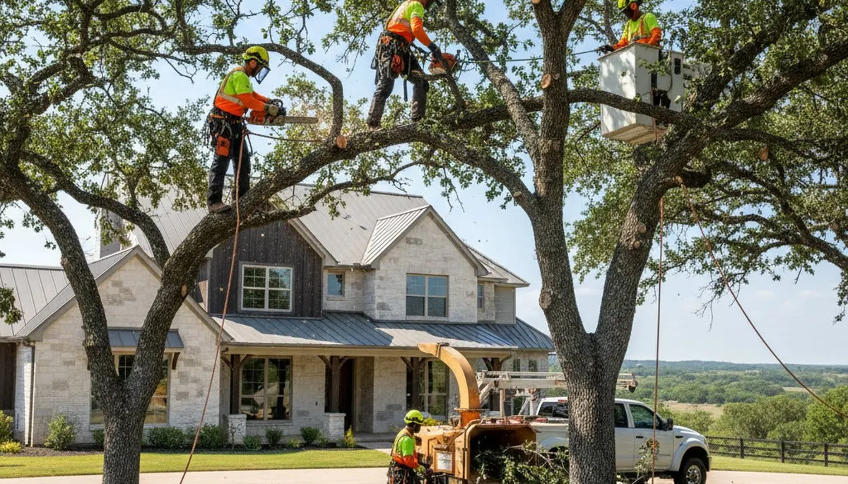 Tree service crew trimming a Fort Worth, TX tree for safe, professional maintenance